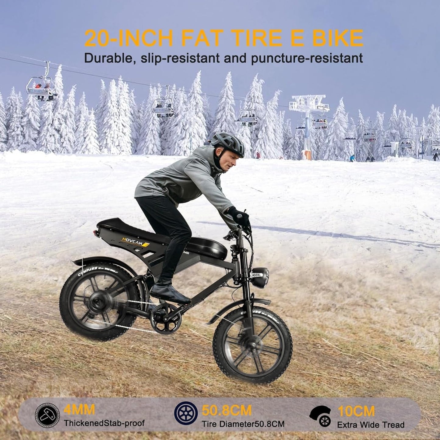 Electric Bike 20 Inch Fat Tire Electric Bike, 1000 Motor up to 28 MPH & 70 Miles, 6-Layer Full Suspension, 15.6AH Removable Battery,Throttle &