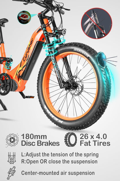 Trax 26Inch Aluminum Electric Bike, 750W Ba-Fang Motor, 28Mph Max Speed, 52V 20Ah Battery, Air Suspension, Dual Disc Brakes, 4-Inch Fat Tires,