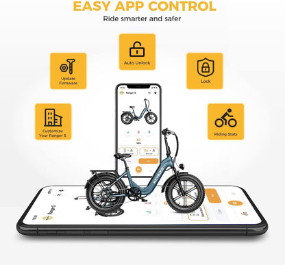 Ranger S Electric Bike for Adults, Foldable 750W Ebike, 20" X 4.0 Fat Tire Step-Thru Electric Bicycle, 48V 14.4AH Removable Battery Commuter E Bike