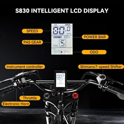 S4 Electric Bike,1000W Motor(Peak Out 1500W) with 48V 25Ah Battery,70+ Miles Long Range, 30Mph Fat Tires Ebike, All-Terrain, Ideal for Commuting,
