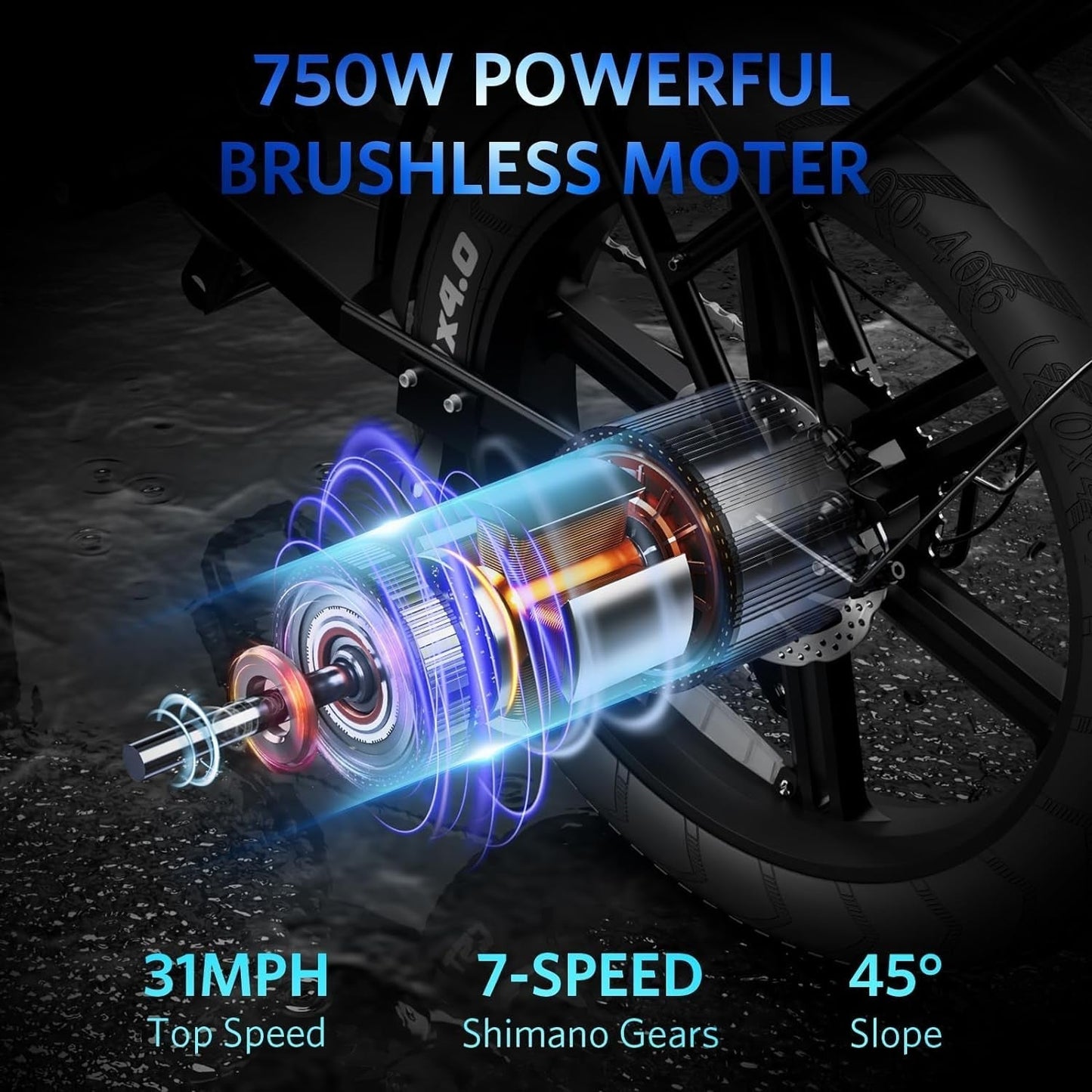 V8 Fat Tire Electric Bike, Electric Mountain Bike with 750W Motor 48V 15Ah Removable Larger Battery, 20'' Fat Tire, 31MPH Max Speed, Shimano 7 Speed,