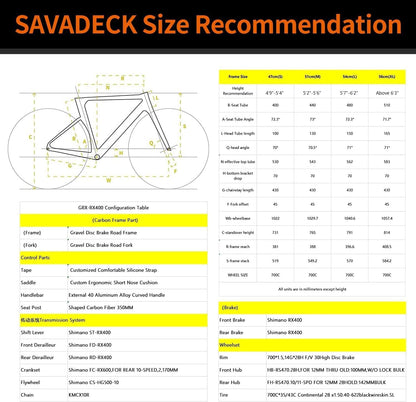 Carbon Gravel Road Bike,T800 Carbon Gravel Dis Brake Bicycle with Professional Adventure Shimano GRX400 20 Speed Groupset and Extra Wide Tires