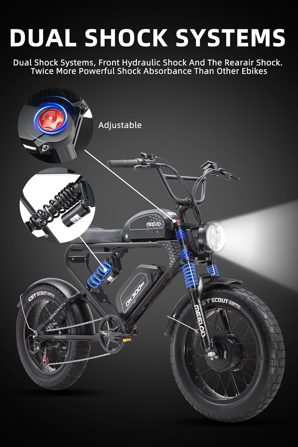 Electric Bikes,2400W Adult Electric Bicycles 35MPH Mountain Ebike 48V 40Ah Dual Removable Lithium Battery Dual Suspension Fork 7-Speed Gears 48V LED