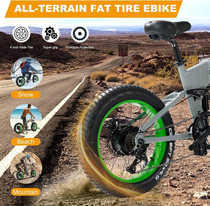 750W Electric Bike for Adults Electric Bicycle 20In Fat Tire Bikes, Folding Ebike for Adults with Samsung Battery 48V Front and Rear Shocks