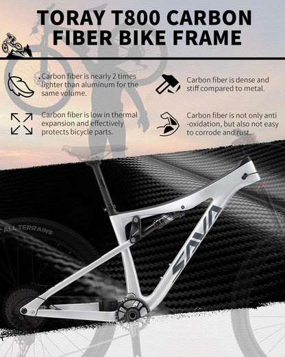 Carbon Fiber Mountain Bike Dual Suspension Bicycle, 17''/19'' Carbon Frame 27.5''/29'' Wheel Adult Mountain Bicycle with M6100 12 Speed Soft Tail All