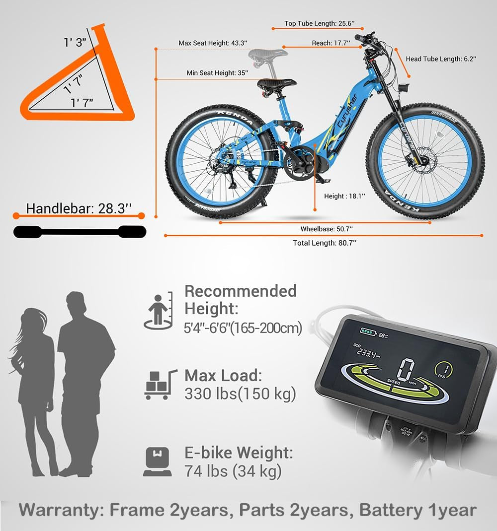 Trax 26Inch Aluminum Electric Bike, 750W Ba-Fang Motor, 28Mph Max Speed, 52V 20Ah Battery, Air Suspension, Dual Disc Brakes, 4-Inch Fat Tires,
