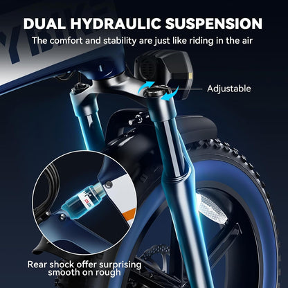 Tyson Folding Electric Bike for Adults, [Unibody Magnesium Alloy] 750W (Peak 1200W) 28MPH 20'' Fat Tire Ebike with 48V 15Ah Removable Battery,