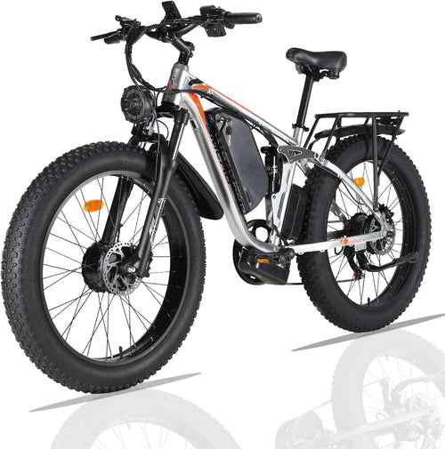 SMLRO V3 Dual Motors MTB with Rear Shock Absorber, 22.4AH 2000W 26" Fat Tire Electric Bike 35MPH, Mountain E-Bike Suspension Electric Bicycle Ebikes