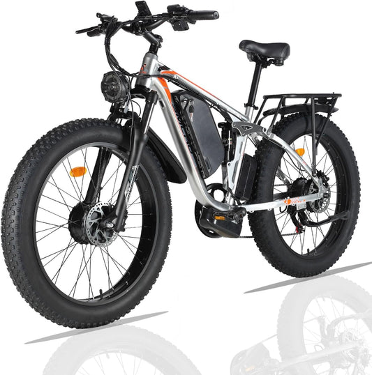 SMLRO V3 Dual Motors MTB with Rear Shock Absorber, 22.4AH 2000W 26" Fat Tire Electric Bike 35MPH, Mountain E-Bike Suspension Electric Bicycle Ebikes