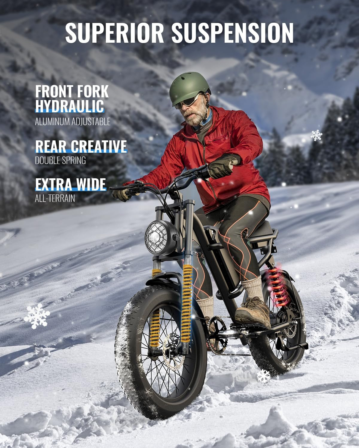 Electric Bike for Adults, Upgraded 48V 16Ah Removable Battery, Quadruple Shock Absorption & 20" Fat Tire Electric Bike, 28MPH Electric Motorcycle