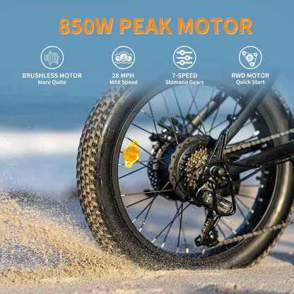 EB7 2.0 Electric Bike for Adults, 850W Peak Motor 28MPH Max Speed Folding Ebike, 48V 10AH Removable Battery, 20" Fat Tire with Dual Suapension,