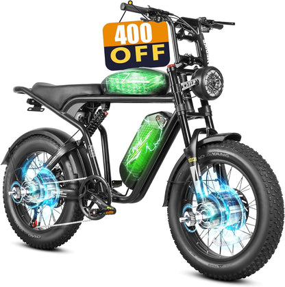 1000W/1200W/2000W Electric Bike,30/34/37Mph Electric Bike for Adults with 18Ah/36Ah Battery, 20 Inch Fat Tire Electric Dirt Bike with Full Suspension