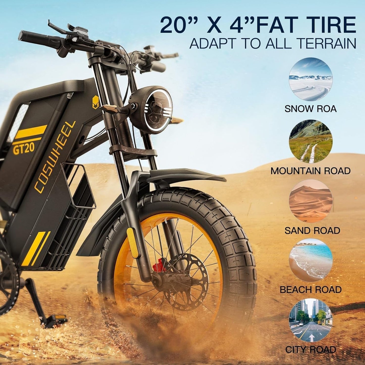 GT20 Electric Bike for Adults, Electric Dirt Bike with 1500W Motor 48V/25Ah Removable Battery, up to 31MPH Electric Motorcycle, Shimano 7-Speed, 20" X