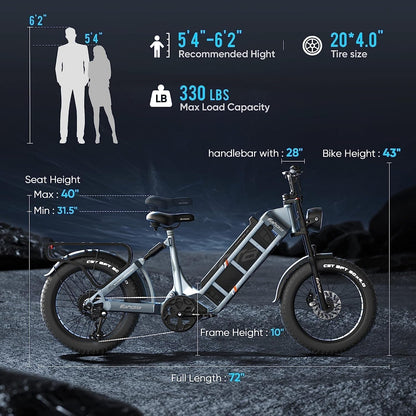Juliet Electric Bike for Adults,1000W 60AH Electric Bike 20 "Fat Tire Long Range Full Suspension Color Display Mountain Bike for Longer Trip Commute