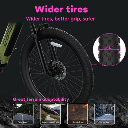 Electric Bike for Adults 250W Mid Drive Electric Bike Fat Tire 27.5" with 720Wh Removable Battery, up to 20MPH, Shimano 9 Speed and Front Fork