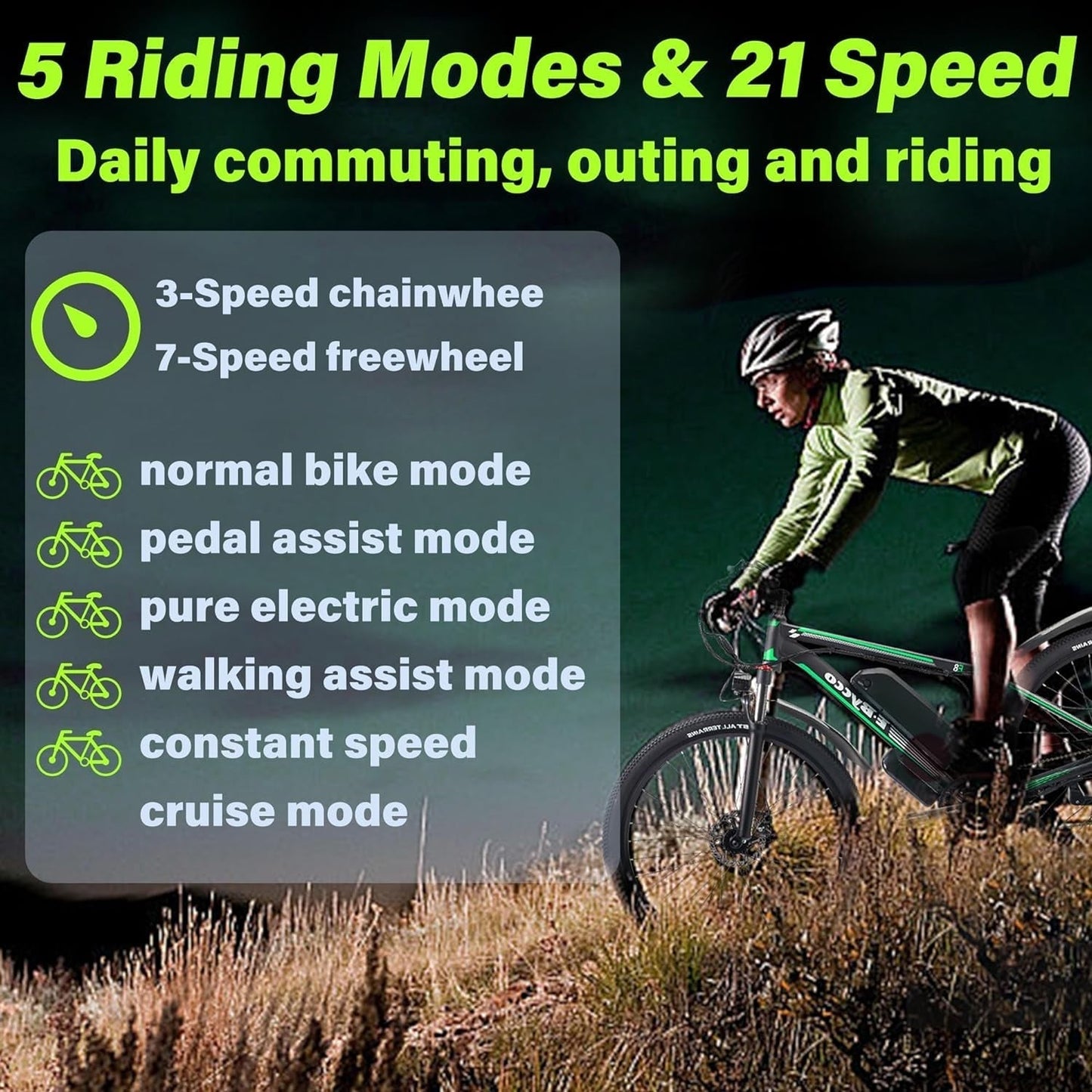 Ebycoo 29" Electric Bike for Adults 750W Peak 1000W Ebike for Adults with 48V 13A/17.5AH Battery 32MPH 52Miles Electric Bicycles, 21 Speed Mountain