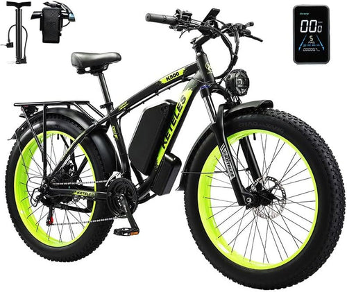 Keteles K800 1000W/2000W Electric Bike for Adults Dual Motor 26" Fat Tire Mountain Ebike 17.5Ah/23Ah Removable Lithium Battery Max 35Mph 60Miles