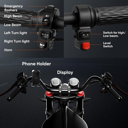 Electric Motorcycle M1 2-Seater, 37Mph, 2000W, 40+Miles Range, 60V 30Ah Battery, Full Suspension, Dual Hydraulic Brakes for Adult Riders, Street Legal