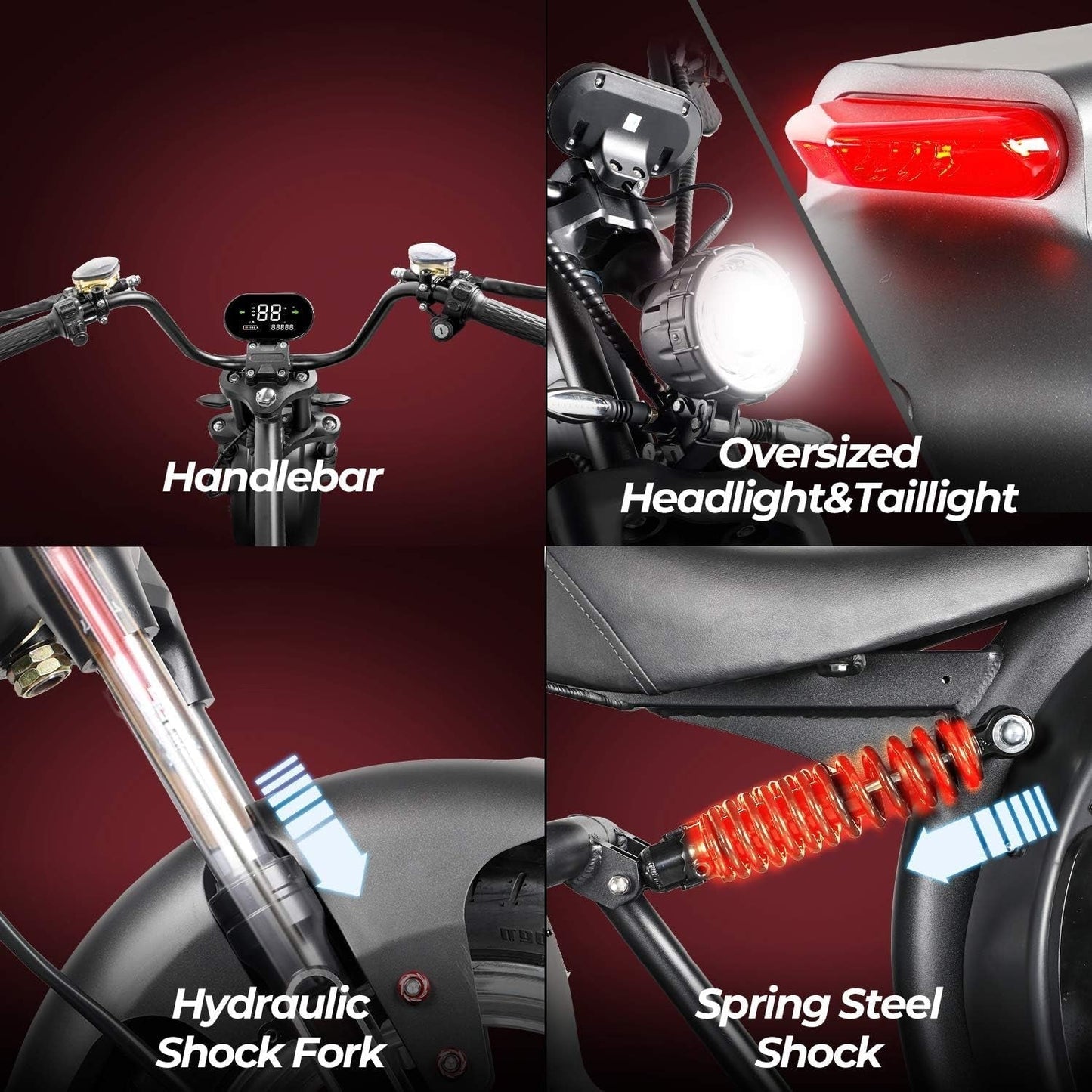 DOT Approved M8 Electric Motorcycle for Adults, 37MPH 2000W Motor 60V 30Ah Lithium Battery 40 Miles Range, Vacuum Tires Full Suspension Dual Hydraulic