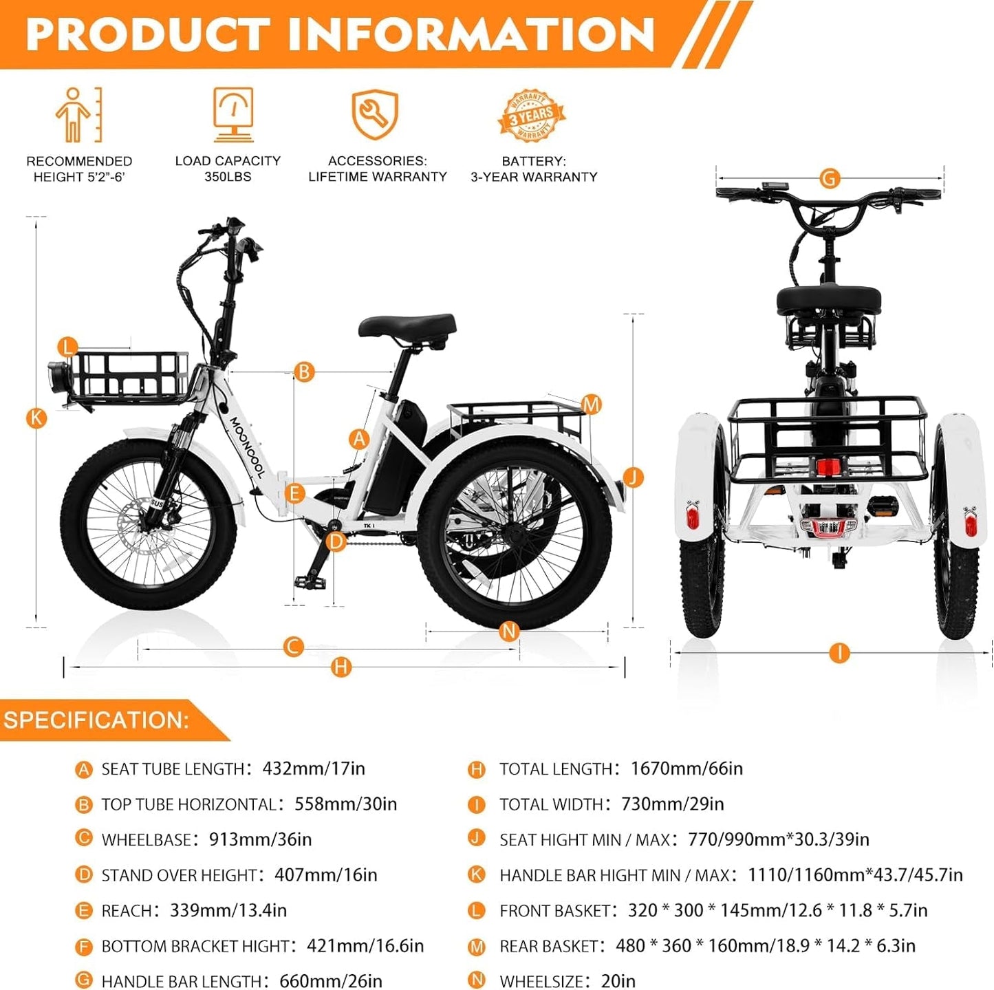 Electric Trike, 7 Speeds Electric Tricycle for Adult, 350W 36V 3 Wheel Electric Bikes, Motorized Tricycle Adult Electric Three Wheels Bicycle for