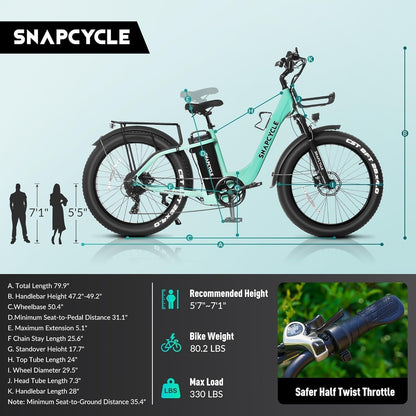 Electric Bike for Adults,1000W Peak Motor 28MPH with 26" X 4.0 Fat Tire Step-Thru Ebike,48V 15AH Removable Battery, Hydraulic Brake, Shock Absorber,