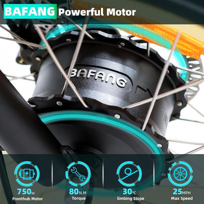 20" Fat Tire Electric Trikes, 750W Bafang Motor 48V 14Ah Samsung Removable Battery, 7 Speed with Differential, 3 Wheel Electric Bikes for Seniors