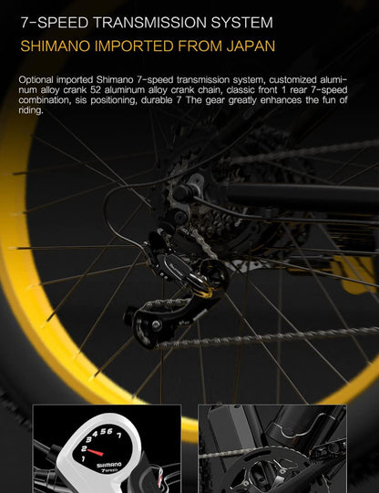 26" Fat Tire Electric Bike GF700,1000W Dual Motor 48V 17.5AH Electric Mountain Bike 31 MPH Dirt Ebike for Adults Shimano 7-Speed 3 Riding Modes