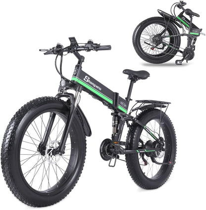 Shengmilo-Mx01 26 * 4.0Inch Fat Tire Electric Bicycle, 1000W Motor Folding Bike, 21-Speed Snow Mountain Bike, Full Suspension, 48V*12.8Ah Removable