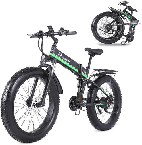 Shengmilo-Mx01 26 * 4.0Inch Fat Tire Electric Bicycle, 1000W Motor Folding Bike, 21-Speed Snow Mountain Bike, Full Suspension, 48V*12.8Ah Removable