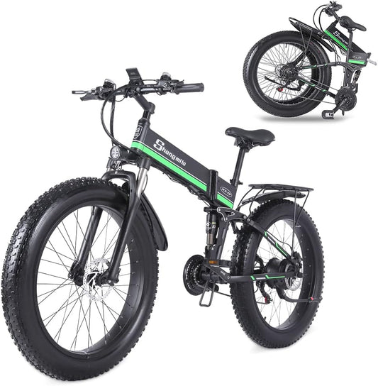 Shengmilo-Mx01 26 * 4.0Inch Fat Tire Electric Bicycle, 1000W Motor Folding Bike, 21-Speed Snow Mountain Bike, Full Suspension, 48V*12.8Ah Removable