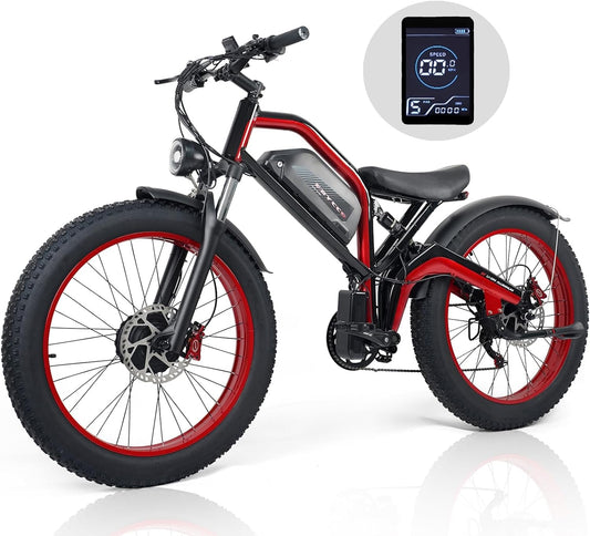 Adults Electric Bike, AWD Dual Motor 1500W/Peak 2000W, 48V 23Ah Electric Bicycle up to 35Mph&87Miles, 26''*4.0 Fat Tire Pedal Assist All Terrain