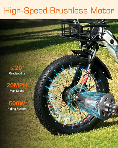 Electric Tricycle for Adults,  48V/10.4Ah Electric Trike with 500W Motor, Removable Battery, Bike Basket, for Sand Road, City Road, Gravel Road, Snowy