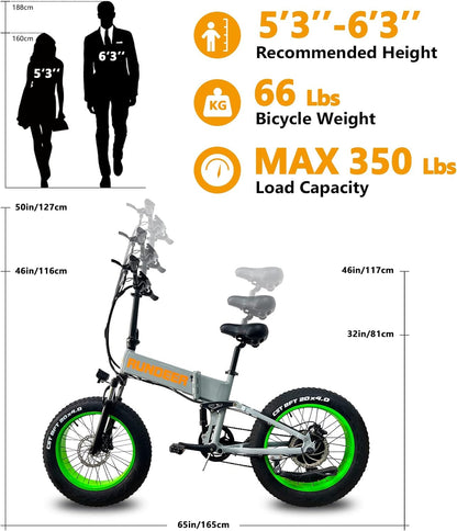 750W Electric Bike for Adults Electric Bicycle 20In Fat Tire Bikes, Folding Ebike for Adults with Samsung Battery 48V Front and Rear Shocks