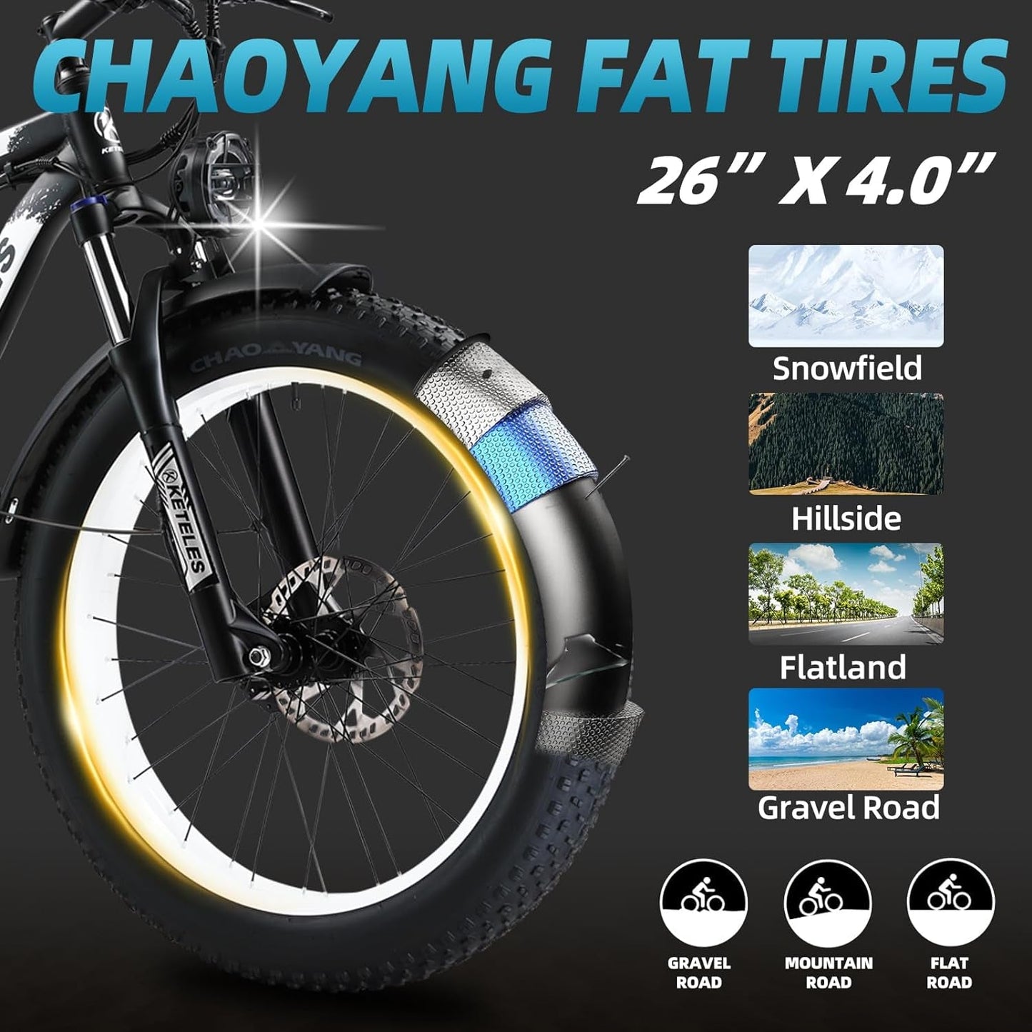 Keteles K800 1000W/2000W Electric Bike for Adults Dual Motor 26" Fat Tire Mountain Ebike 17.5Ah/23Ah Removable Lithium Battery Max 35Mph 60Miles