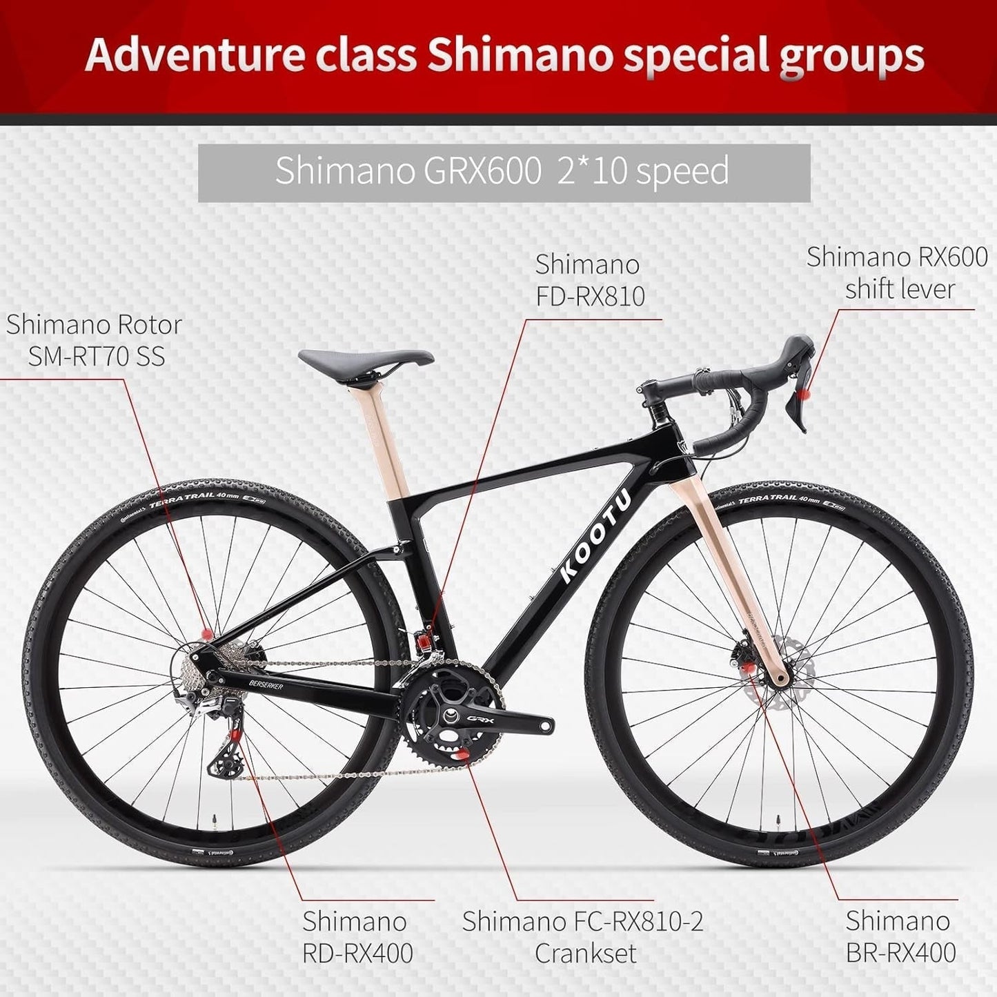Carbon Gravel Road Bike, T800 Carbon Frame Adventure Road Bicycle with Shimano GRX 600 Shift Professional Adventure Groupset,22 Speed Disc Brake