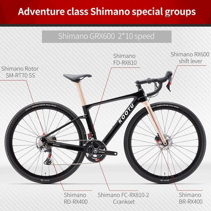 Carbon Gravel Road Bike, T800 Carbon Frame Adventure Road Bicycle with Shimano GRX 600 Shift Professional Adventure Groupset,22 Speed Disc Brake