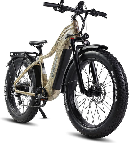 E-Scout PRO, 750W Young Electric Bike 48V/20Ah Battery with 3A Fast Charger, up to 80Mi 28MPH, 26''X4.0'' Fat Tire Mountain Snow Beach Off-Road Adult