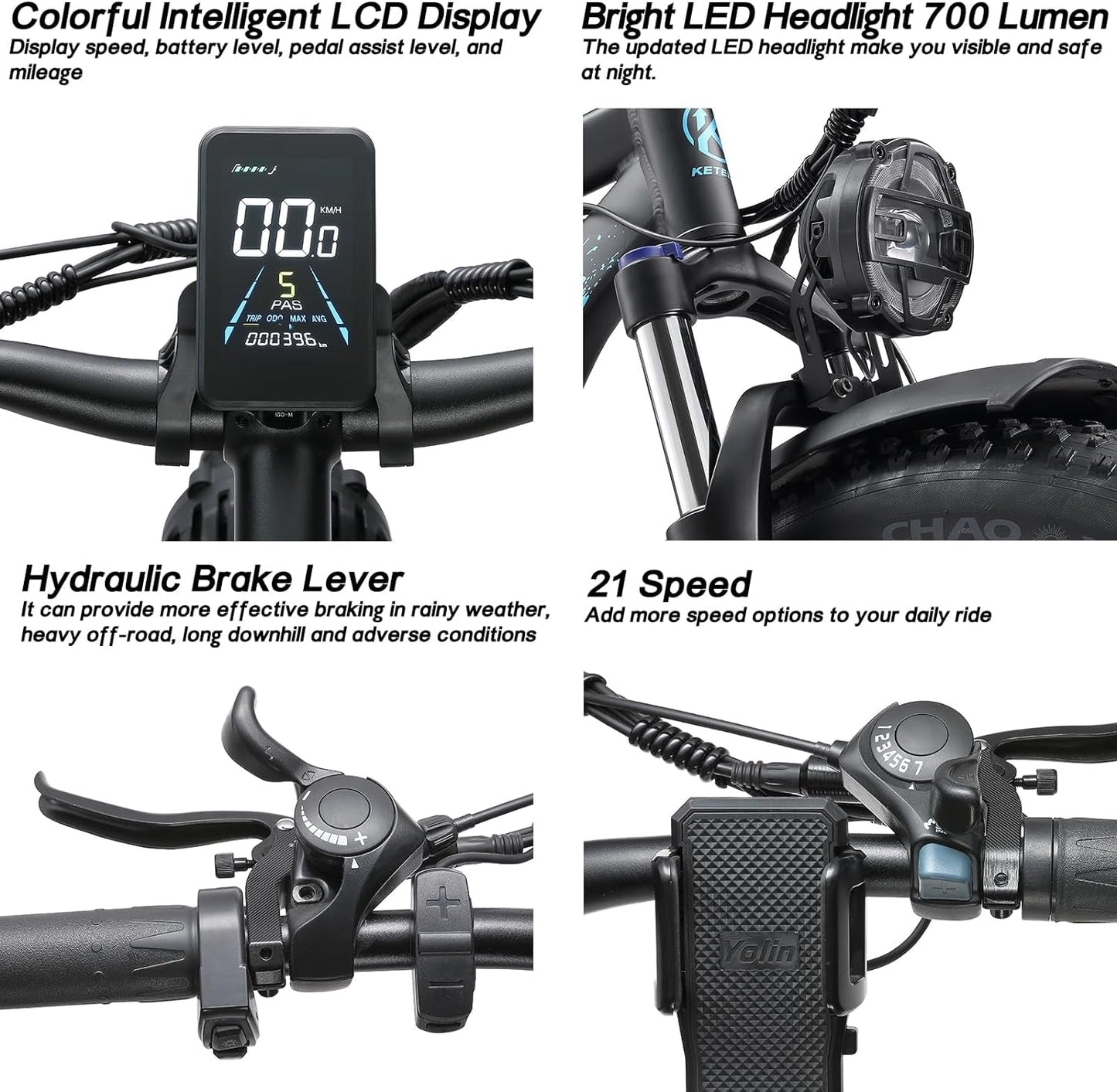 Electric Bike for Adults,Ebike 2000W 48V/23Ah 30MPH,1000W 48V/17.5Ah 27MPH Electric Mountain Bike,21-Speed 26"*4.0 Fat Tire Electric Bike,Electric