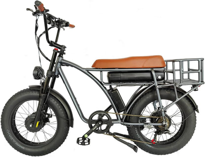 US Stock  E5 plus Cool Retro Moped Utilitarian Electric Bike 18AH 2000W Dual Motor Fat Tire 20 Inch Motorcycle Ebike Long Range off Road Snow