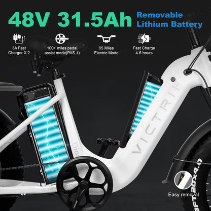 Electric Trike for Adults 100+ Miles Long Range 20" Fat Tire Electric Tricycle 750W 48V 31.5Ah Removable Dual Battery 3 Wheel Electric Bicycle with