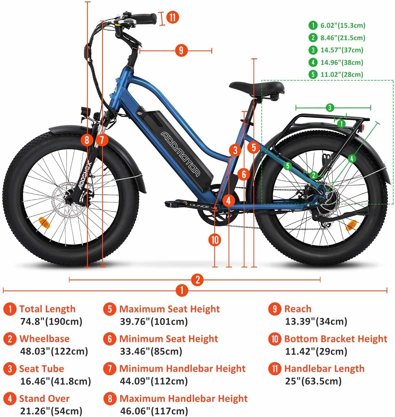 M-430 Electric Bike for Adults, 85 MI, 24" X 4.0" Fat Tire Cruiser Electric Bicycles, Step-Thru Electric Bike with 750W Motor, 28MPH, 48V 20 AH