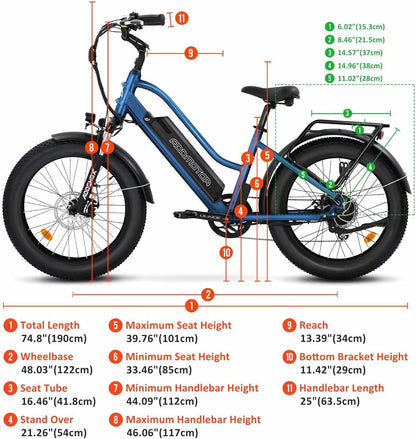 M-430 Electric Bike for Adults, 85 MI, 24" X 4.0" Fat Tire Cruiser Electric Bicycles, Step-Thru Electric Bike with 750W Motor, 28MPH, 48V 20 AH