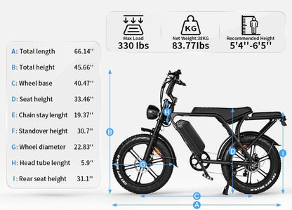 V8 Fat Tire Electric Bike, Electric Mountain Bike with 750W Motor 48V 15Ah Removable Larger Battery, 20'' Fat Tire, 31MPH Max Speed, Shimano 7 Speed,