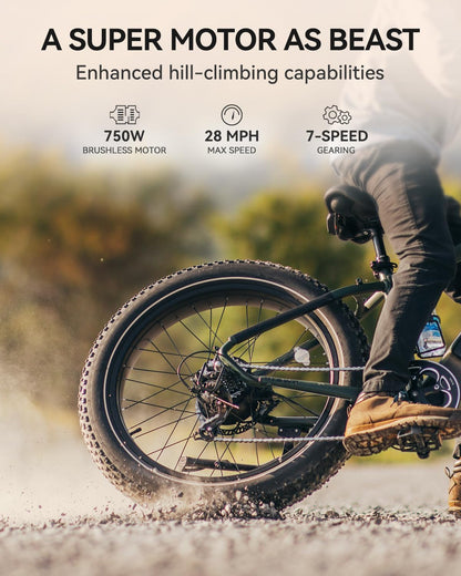 Brawn and Cityrun Electric Bike for Adults,750W 28MPH 26'' Fat Tire Ebike with 48V 18Ah Removable Battery,Off Road Electric Mountain Bike,Hydraulic