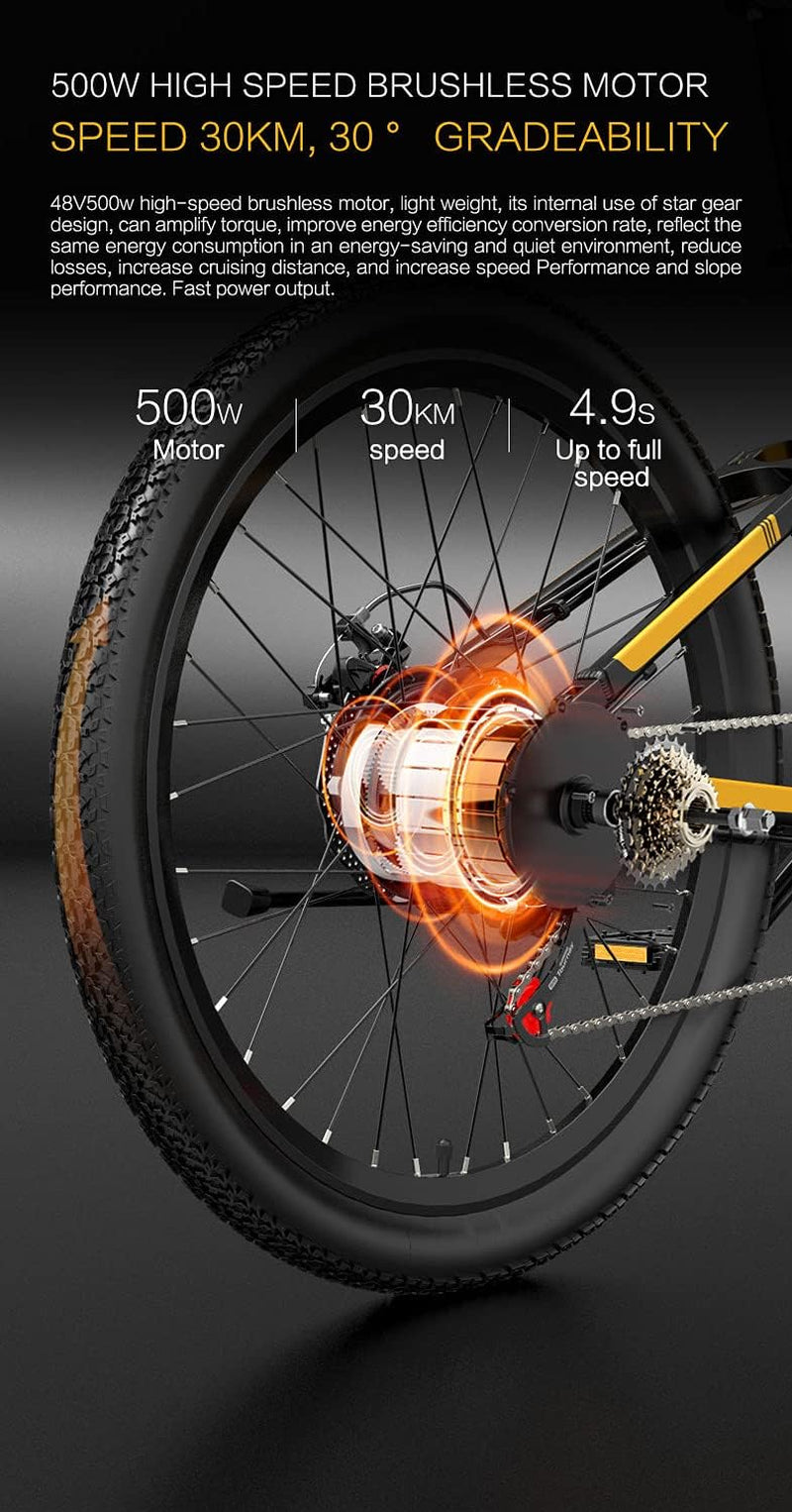 Electric Bike X500Pro for Adults, Foldable 26" X 1.95 Rubber Tire Electric Bicycle, 500W Motor 48V 10.4Ah Removable Battery, 20MPH Electric Mountain