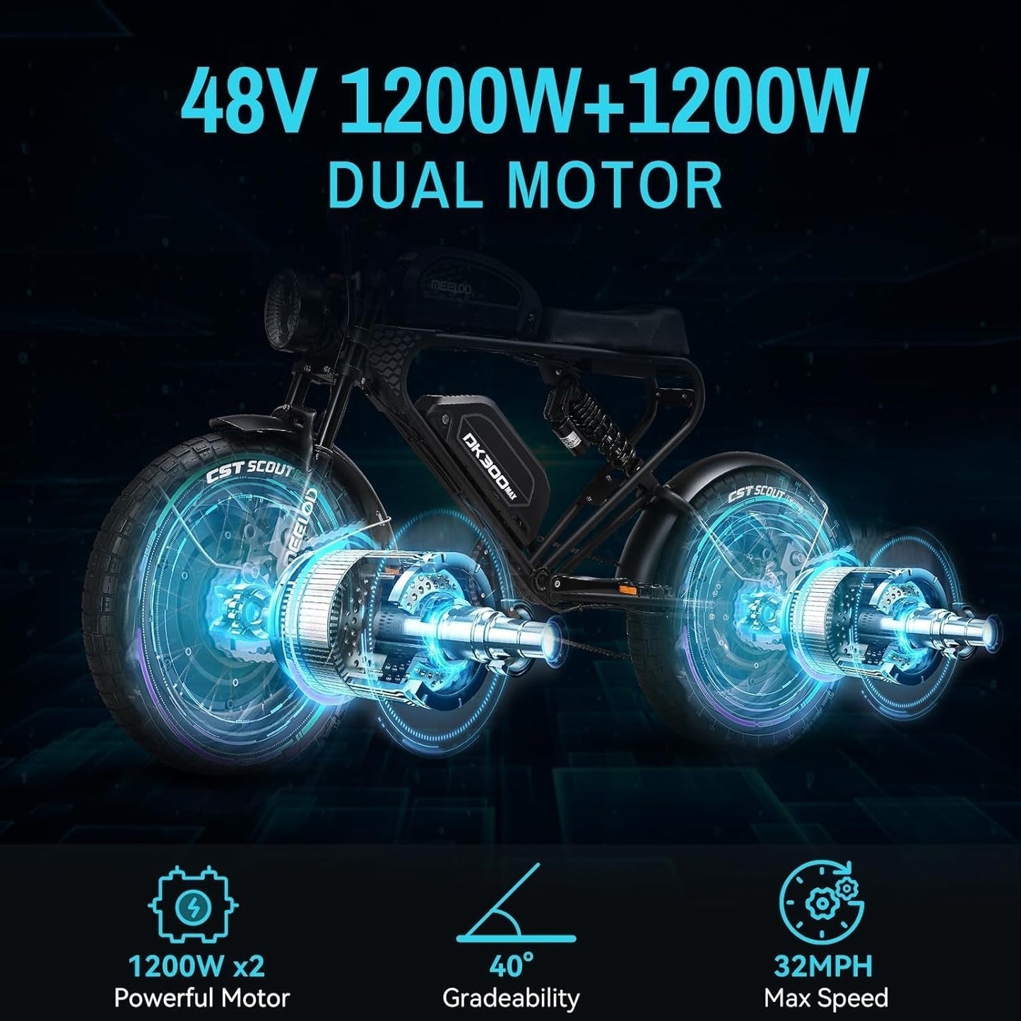 Ebikes for Adults Fat Tire Ebike 2400W/1200W Dual Motor/Single Motor Equipped with 48V/40Ah or 48V/30Ah Dual Lithium Battery, Pure Electric up to 35