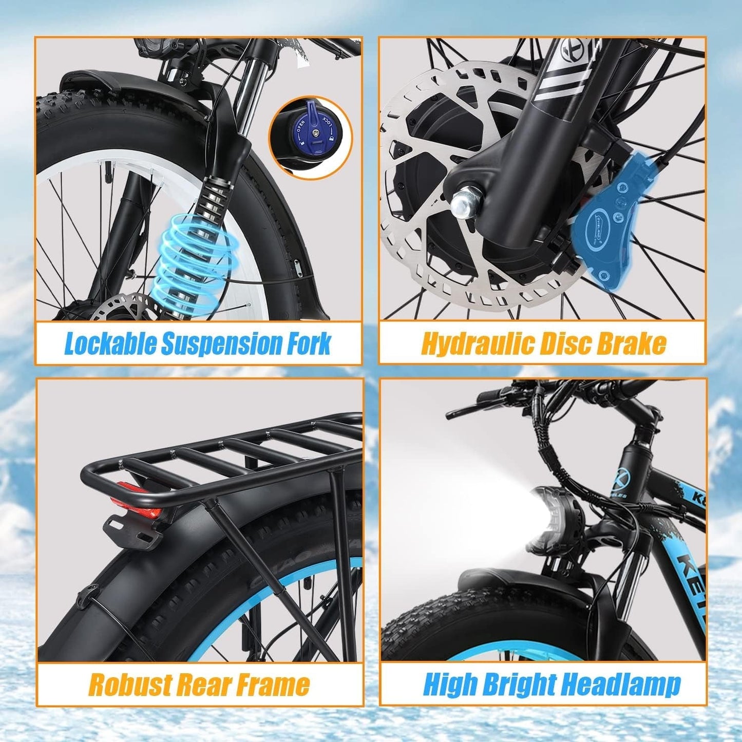 1000W/2000W Electric Bike for Adults Electric Bicycle Electric Mountain Bike with 48V 17.5AH/23AH Removable Battery 26" Fat Tire Ebike 21-Speed Gears