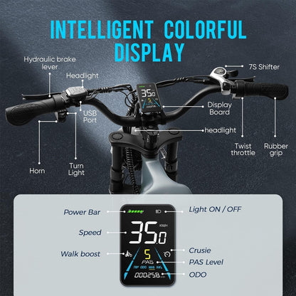Juliet 【Upgraded】 1000W/48V/60Ah Electric Bike for Adults 20 * 4.0" Fat Tire E-Bike Long Range 100-200 Miles Full Suspension E Bike Step-Thru Commuter