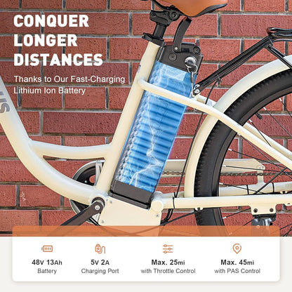 Electric Bike for Adults, 25 Mph Ebikes for Adults with Basket, 350W/500W Electric Cruiser Bikes for Women 7 Speed, Adult Electric Bicycle with
