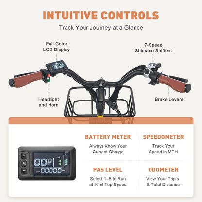 Electric Bike for Adults, 25 Mph Ebikes for Adults with Basket, 350W/500W Electric Cruiser Bikes for Women 7 Speed, Adult Electric Bicycle with